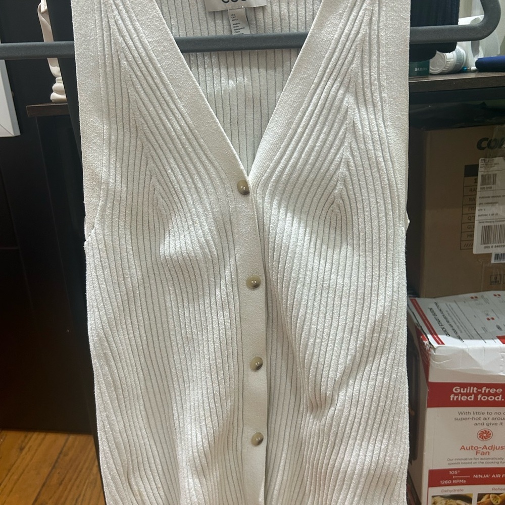 Cos White Ribbed Button-Down Top - image 1